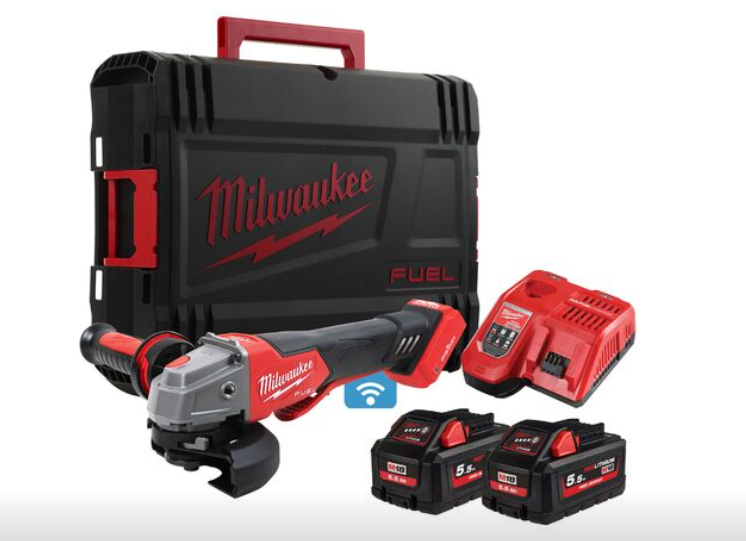 Milwaukee - M18ONEFSAG115XPDB-552X M18 fuel one-key 115mm Angle Grinder With 2x 5.5Ah Batteries red, black, grey, white